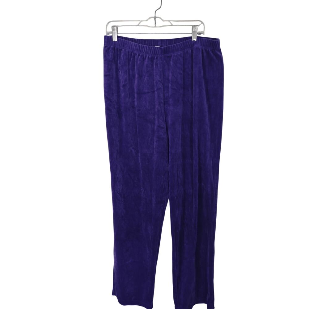 Vintage‎ The Quacker Factory Purple Velvet Pants 1X Classic Casual Lounge Y2K
